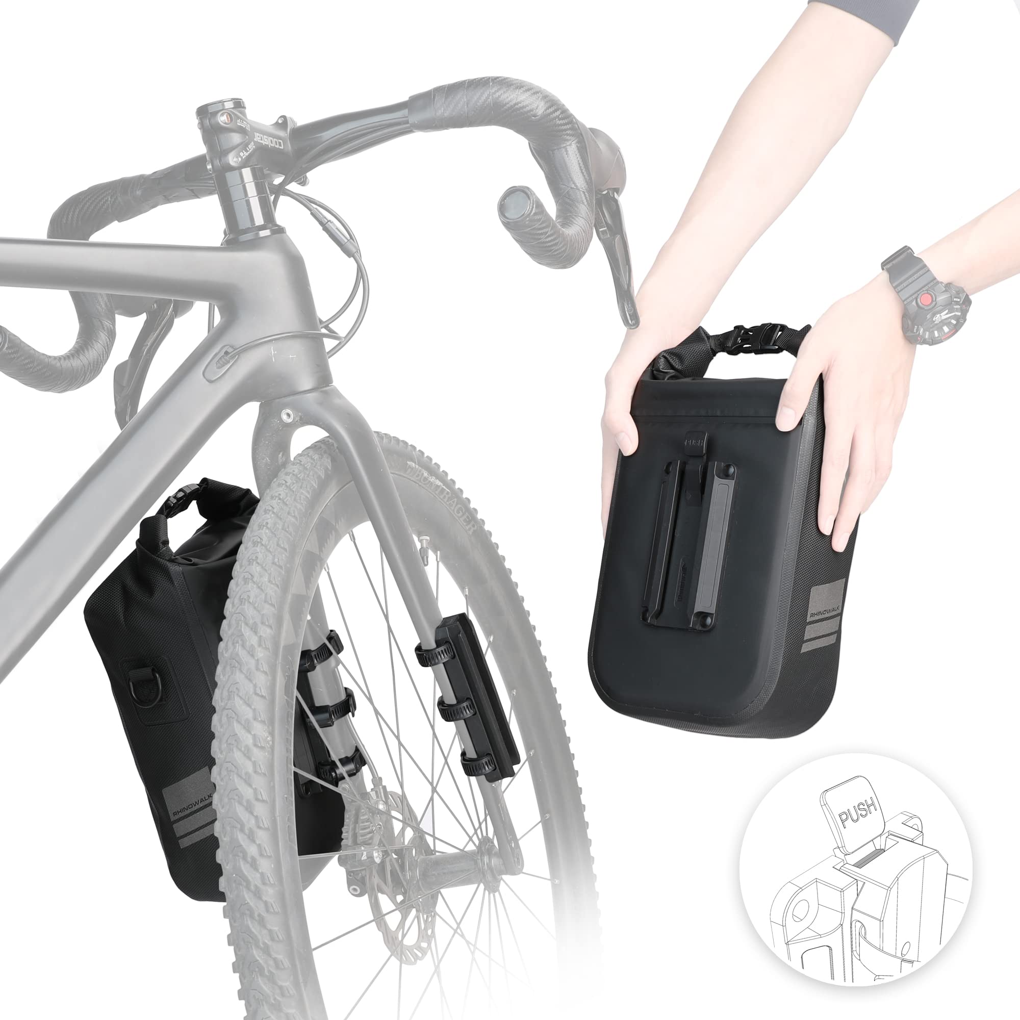 RhinoWeld 自転車 フォークバッグ 取付具付 ラック不要完全防水４Lペア Amazon | Rhinowalk 自転車フォークパック 防水 フロントフォーク用